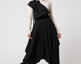 Extravagant Pinafore Skirt / Asymmetrical Long Black Skirt / Avant Garde Handmade Skirt METSk0014