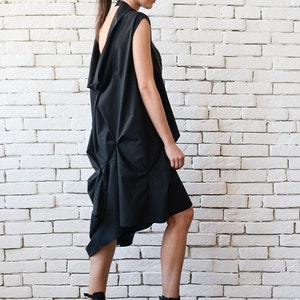 Black Asymmetric Dress / Loose Black Dress / Extravagant Open Back Tunic METD0100 image 8