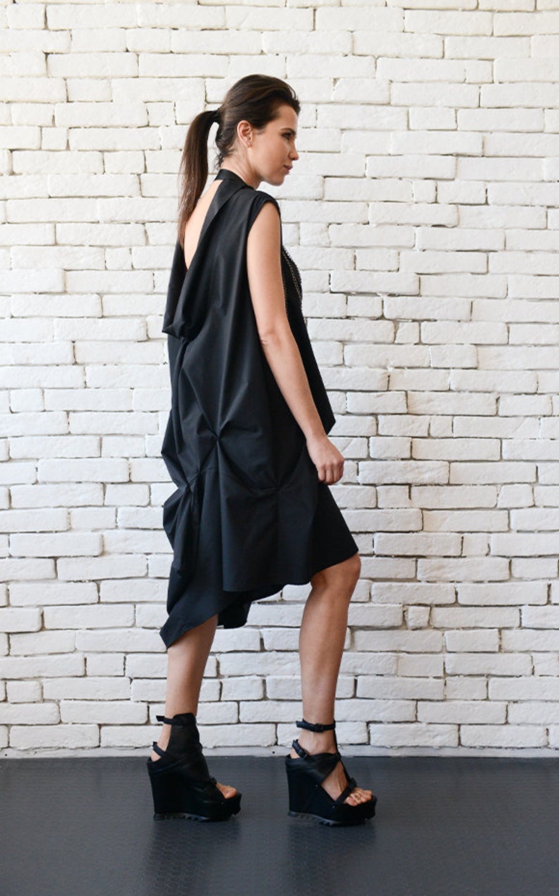 Black Asymmetric Dress / Loose Black Dress / Extravagant Open Back Tunic METD0100 image 8