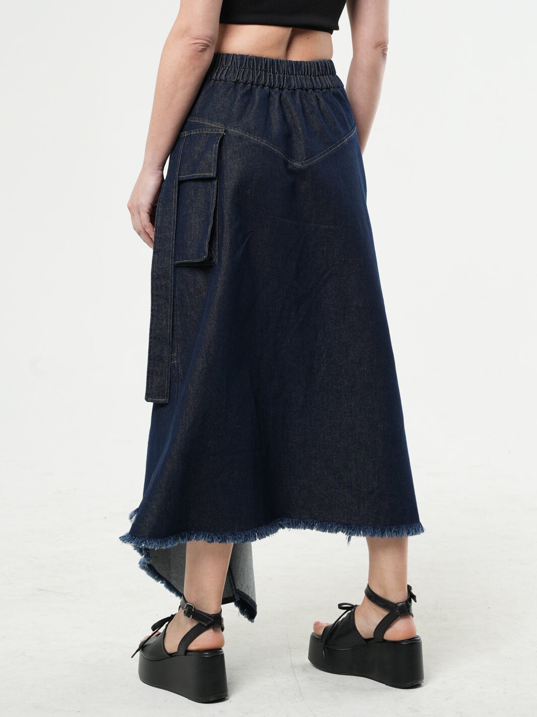 【AAKE】CUT-OFF LONG DENIM SK Amazon.com: Women's Frayed Split Long Denim Skirt High Waist