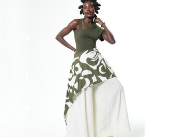 Open Shoulder Long Top With Print In Green - Avant-garde Tunic for Summer METT0302