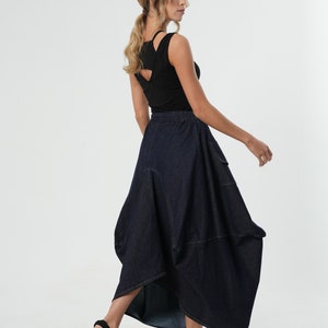 Extravagant Maxi Denim Skirt / Long Skirt With Pockets / Jeans Maxi Skirt / Asymmetrical Line Skirt / Cargo Style Pockets Skirt image 5