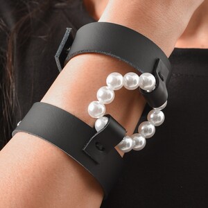 Leather Pearl Bracelet / Leather Bracelet / Wrist Choker / Black Bracelet / Leather Arm Cuff/ Plain Leather Cuff / Gothic Bracelet image 4