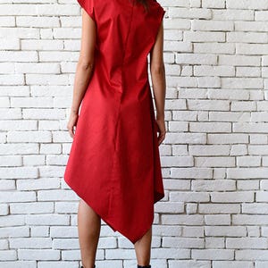 Red Asymmetric Dress/Extravagant Clothing/Casual Summer Dress/Red Sleeveless Dress/Red Long Tunic/Summer Party Dress/Sleeveless Dress image 5