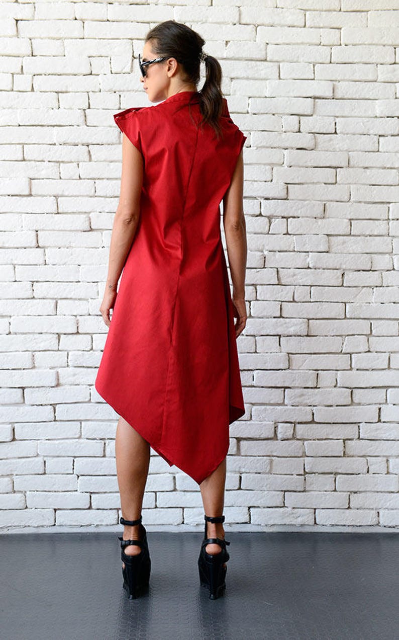 Red Asymmetric Dress/Extravagant Clothing/Casual Summer Dress/Red Sleeveless Dress/Red Long Tunic/Summer Party Dress/Sleeveless Dress image 5