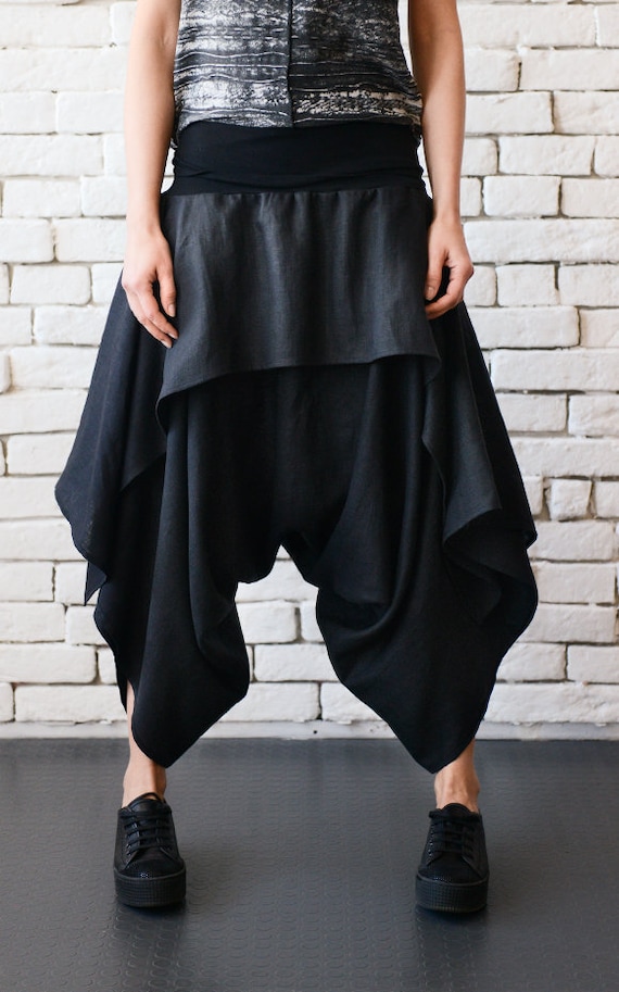 Black Asymmetric Skirt Pants/drop Crotch Loose Pants/extravagant