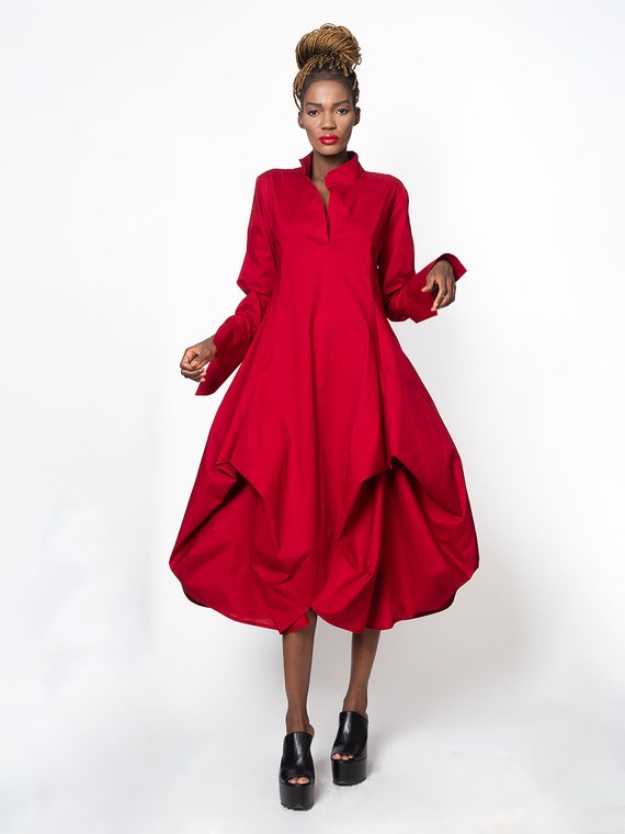 Plus Size Evening Dress / Red Shirt Dress / Plus Size Clothing - Etsy