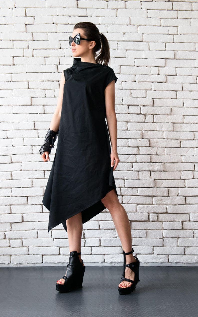 Loose Black Tunic Dress/asymmetric Black Dress/sleeveless Etsy