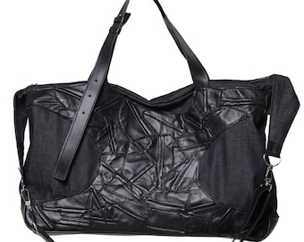 Men’s Leather Tote Bag - Two-Tone Denim Leather Shoulder Bag for Him - METMB001