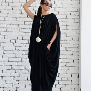 Black Kaftan/Black Maxi Dress/Extravagant Black Tunic/Plus Size Maxi Dress/Black Long Dress/Oversize Sleeveless Black Dress METD0012
