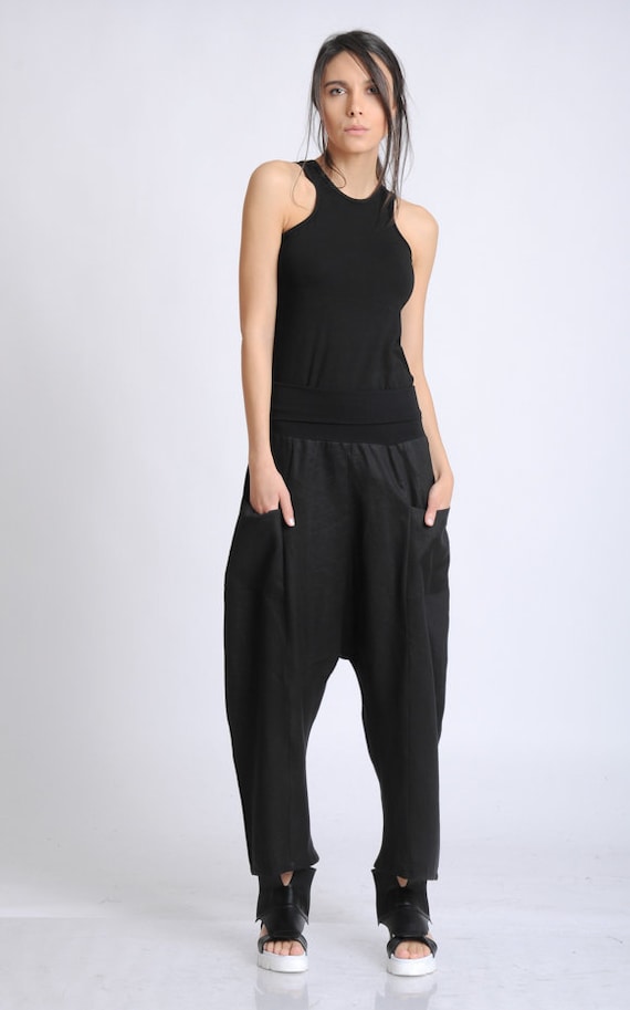 Black Plus Size Pants/long Maxi Pants/linen and Cotton Baggy | Etsy
