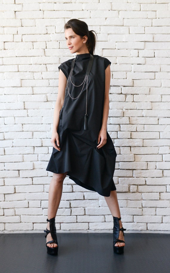 Black Asymmetric Dress/plus Size Maxi Dress/oversize Tunic Dress