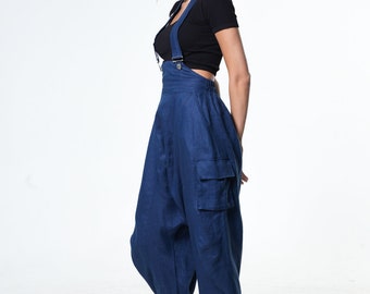 Blue Linen Jumpsuit Women