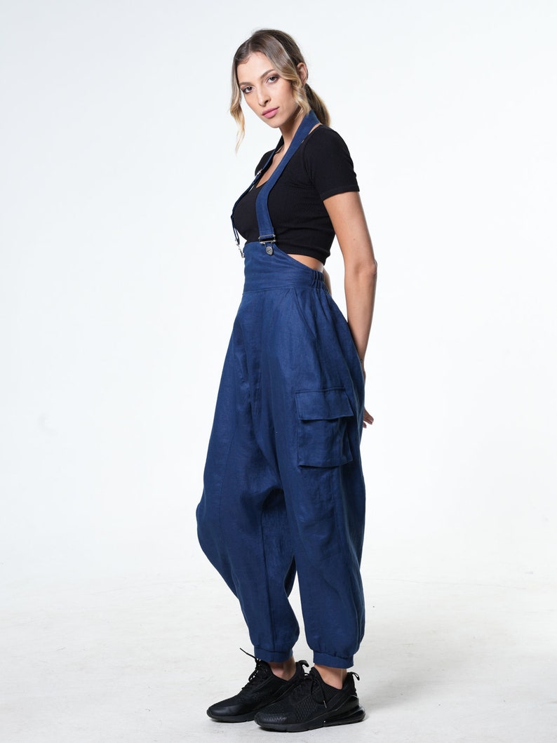 Blue Linen Jumpsuit Women image 1