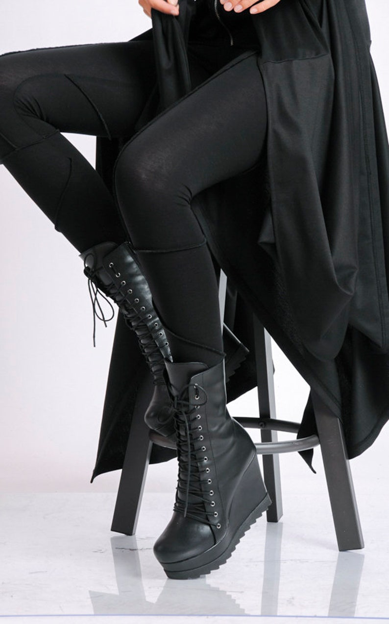 Black Genuine Leather Boots/Extravagant High Heels/Comfortable image 3