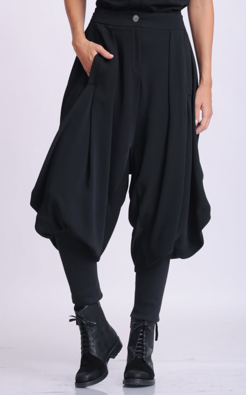 Black Drop Crotch Pants/loose Maxi Pants/comfortable Plus Size - Etsy