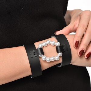 Leather Pearl Bracelet / Leather Bracelet / Wrist Choker / Black Bracelet / Leather Arm Cuff/ Plain Leather Cuff / Gothic Bracelet image 2