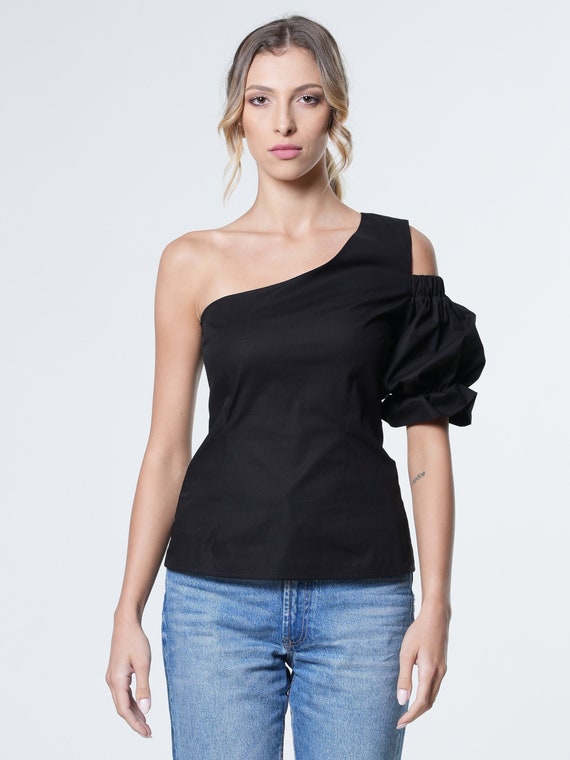 Formal Blouse / One Sleeve Blouse / Elegant Blouse / Elegant Top /One Shoulder Top /Off Shoulder Blouse /Cocktail Blouse  METT0249