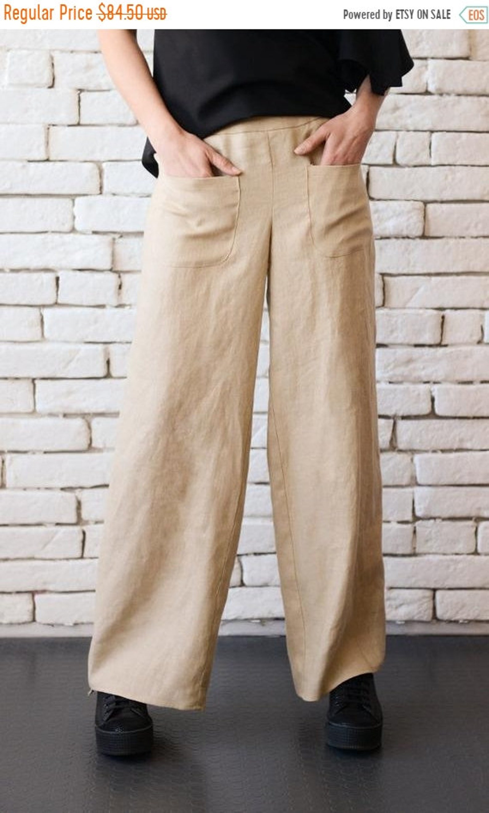 30% OFF Beige Linen Pants/Maxi Pants/Linen Long Trousers/Wide | Etsy