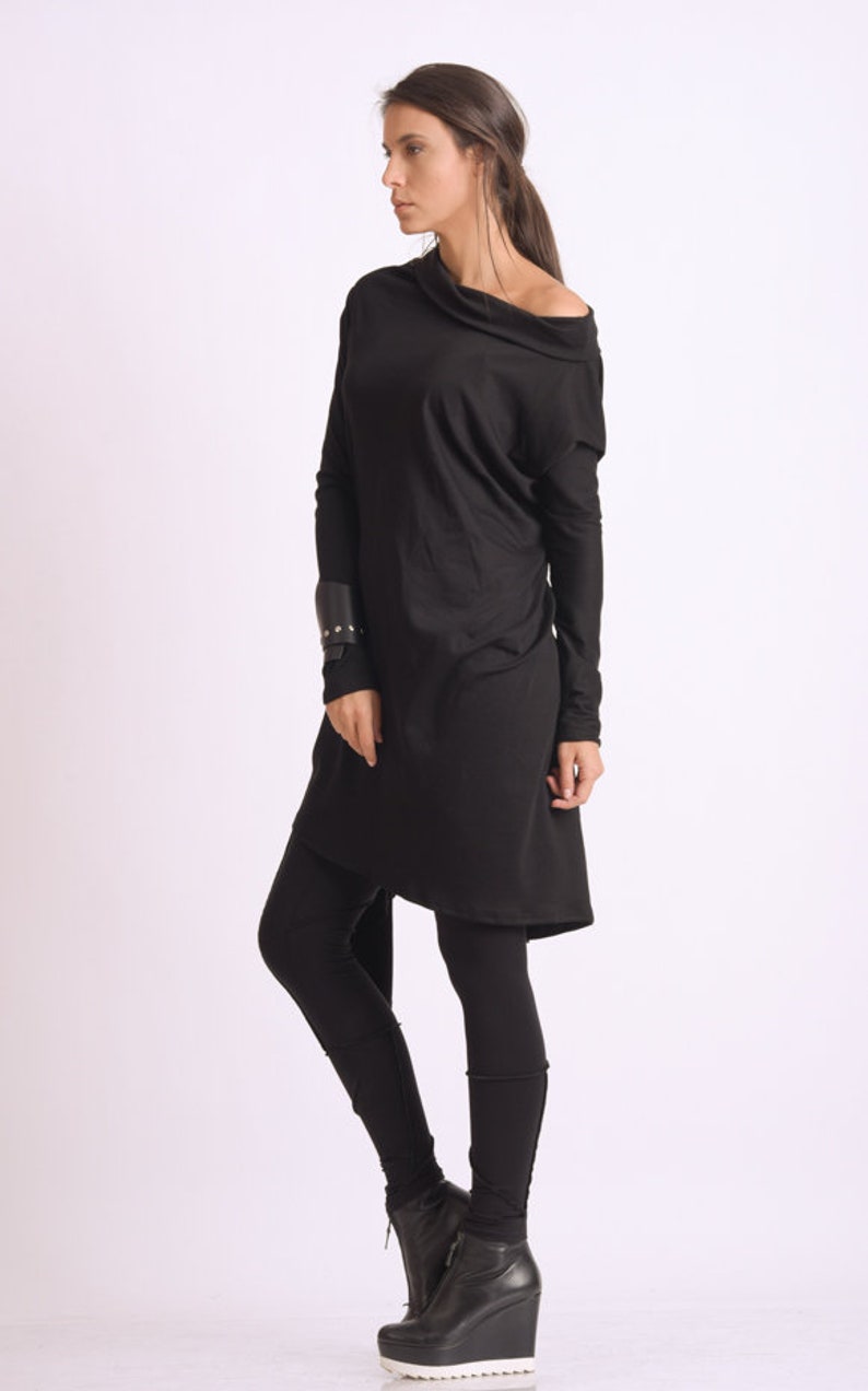 Black Asymmetric Tunic/Loose Long Top/Extravagant Casual Tunic/Oversize Black Long Top/Long Sleeve Tunic Top/Everyday Casual Black Tunic image 2