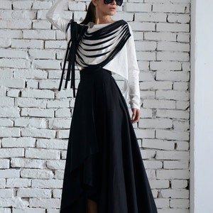 Maxi Black Skirt/asymmetric Loose Skirt/long Skirt/elegant Evening ...