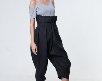 Linen Capris / Wide Leg Pants Women / Linen Capri / Linen Yoga Pants / Plus Size Boho Pants /Summer Yoga Pants /Gypsy Pants METP0117