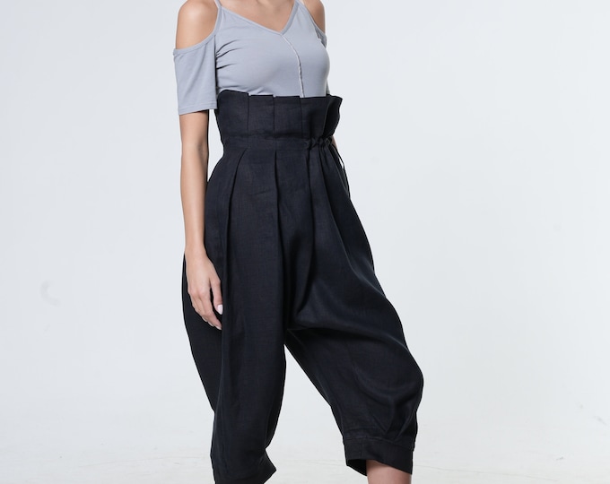 Linen Capris / Wide Leg Pants Women / Linen Capri / Linen Yoga Pants / Plus Size Boho Pants /Summer Yoga Pants /Gypsy Pants METP0117