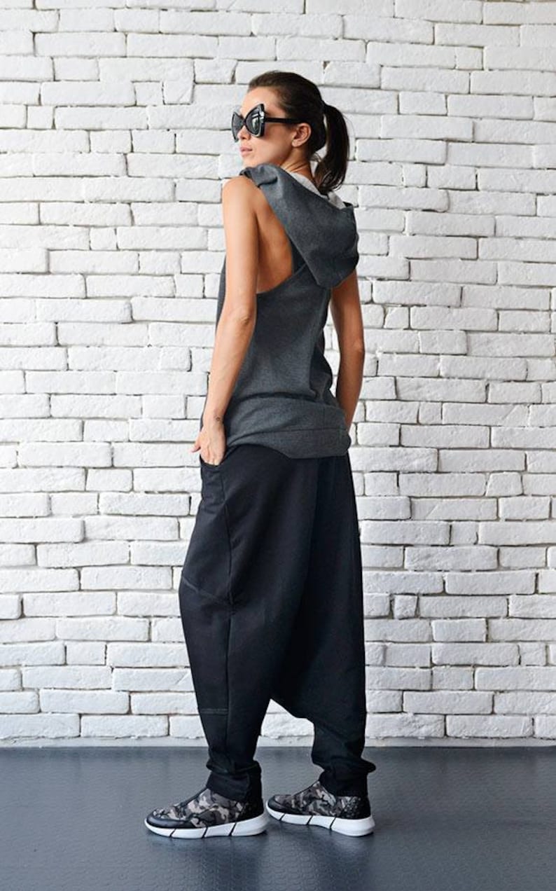 Extravagant Black Pants/Loose Casual Pants/Comfortable Drop Crotch Pants/Oversize Harem Pants/Wide Leg Hippie Pants METP0026 image 4