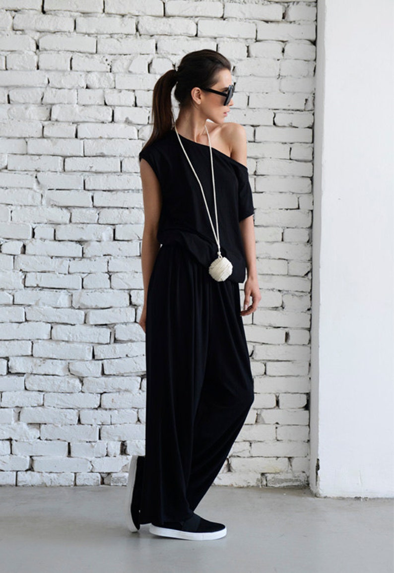 Black Loose Jumpsuit/Long Leg Jumpsuit /Women Black Summer Jumpsuit/Long Spring Black Pants Suit/Oversize Black Jumpsuit METJ0003 Black