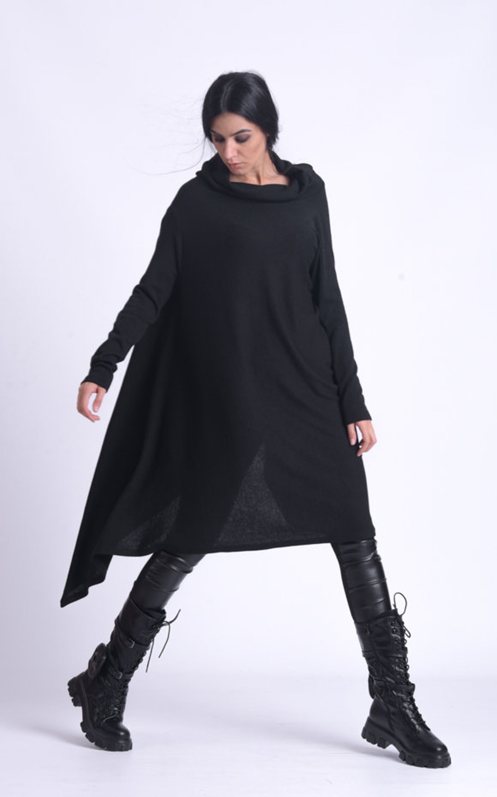 Asymmetric Maxi Tunic/Everyday Black Turtleneck Tunic/Plus | Etsy