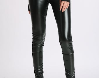 Black Leather Pants/ Valentine's Gift For Her / Leather Tights/ Cigarette Slim Pants/ Black Leather Leggings/ Valentine's Outfit