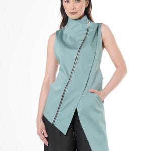 Asymmetrical Top / Black Zipper Vest / racer back top / Rave Clothes / Burning Man Outfit METT0049 Mint