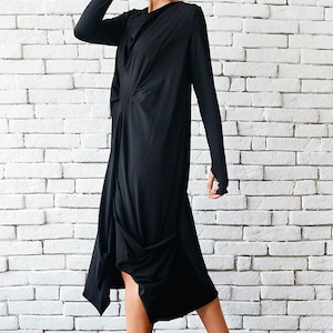 Oversize Black Loose Casual Tunic/Thumb Hole Sleeve Dress/Long Sleeve Black Maxi Dress/Comfortable Tunic Top/Long Sleeve Dress METD0007