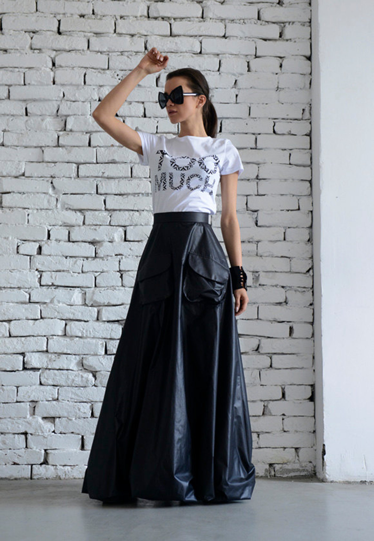 Maxi Black Skirt/Long Casual Skirt/Oversize Long Skirt/High Etsy