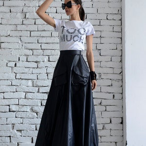 Maxi Black Skirt/Long Casual Skirt/Oversize Long Skirt/High Waist Skirt/Pocket Balloon Skirt/Elegant Dinner Skirt/Black Long Cotton Skirt image 4