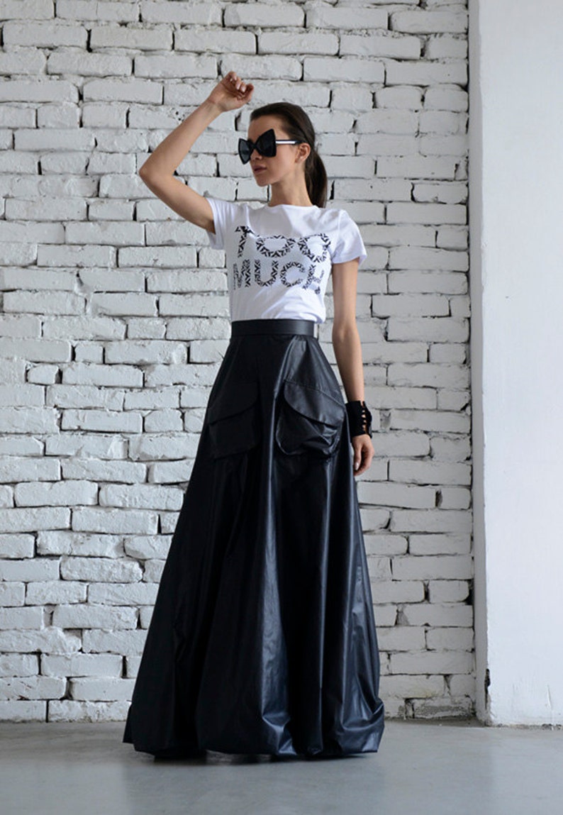 Maxi Black Skirt/Long Casual Skirt/Oversize Long Skirt/High Waist Skirt/Pocket Balloon Skirt/Elegant Dinner Skirt/Black Long Cotton Skirt image 4