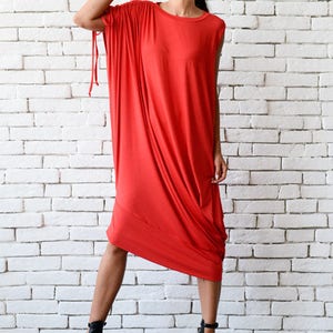 Red Loose Kaftan/Plus Size Maxi Dress/Asymmetric Tunic /Red Oversize Dress/Casual Everyday Dress/Summer Red Dress/Oversize Midi Red Dress image 2