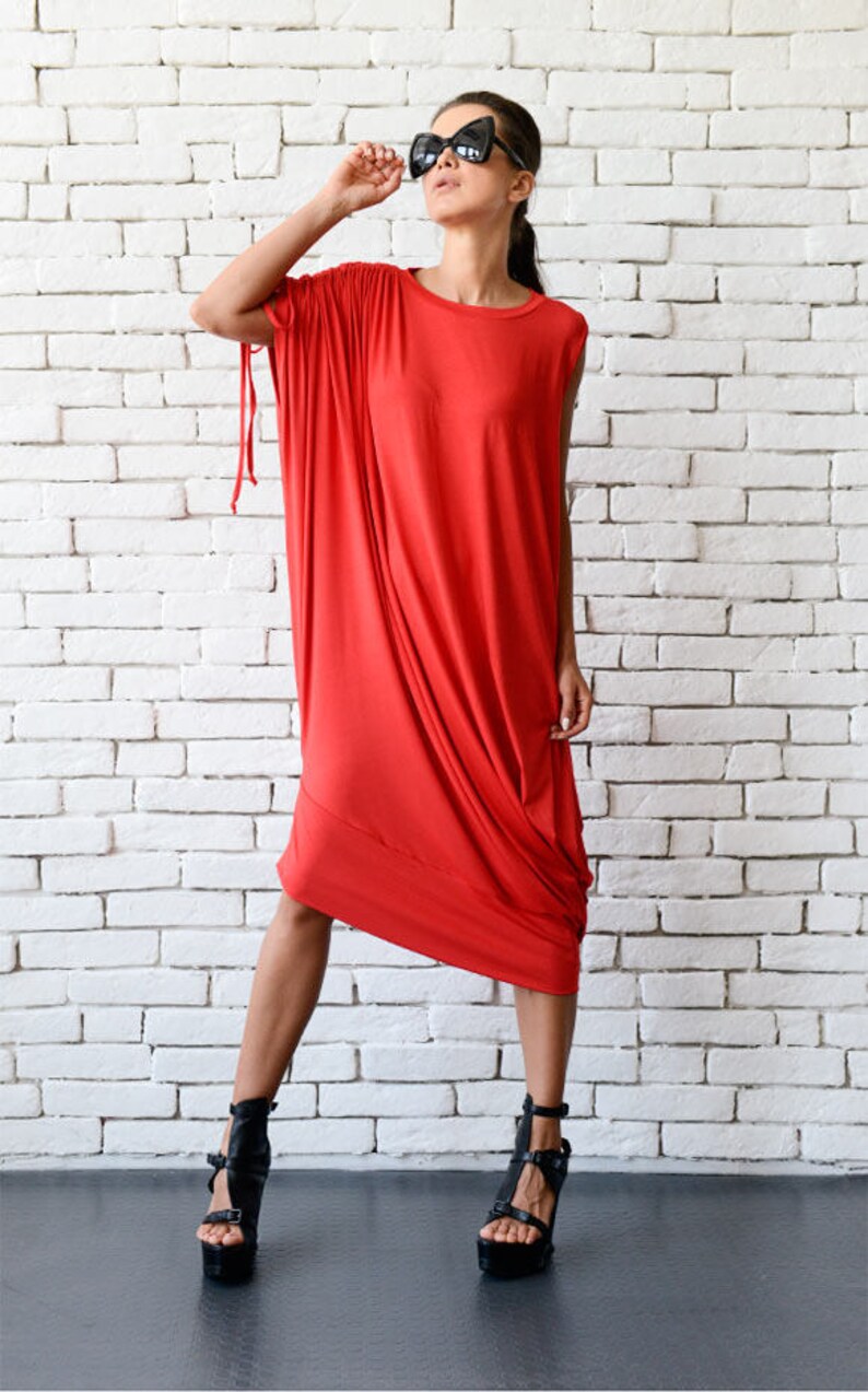 Red Loose Kaftan/Plus Size Maxi Dress/Asymmetric Tunic /Red Oversize Dress/Casual Everyday Dress/Summer Red Dress/Oversize Midi Red Dress image 2