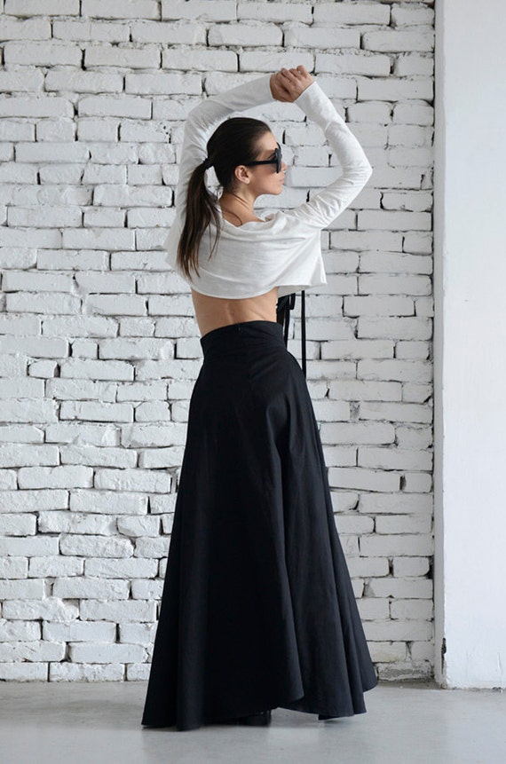 Falda negra/Falda suelta asimétrica/Falda larga/Falda - Etsy México