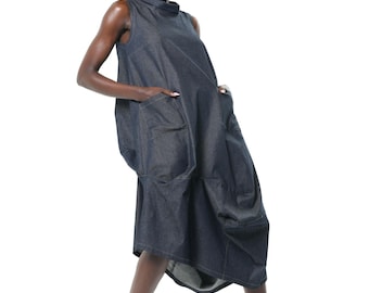 Asymmetric Denim Dress - Summer Jean Dress METT0301