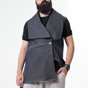 NEW Mens Denim Vest / Denim Waistcoat / Asymmetrical Vest METMT0002