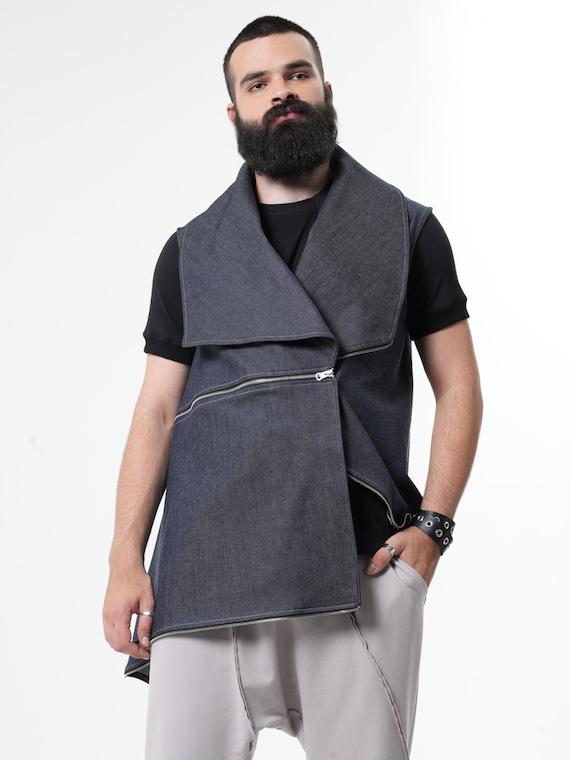 NEW Mens Denim Vest / Denim Waistcoat / Asymmetrical Vest