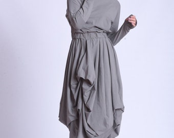 Long Sleeve Asymmetric Dress with Hood by METAMORPHOZA