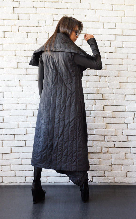 Loose Long Sleeveless Coat/Warm Black Oversize Top/Plus Size Collar ...