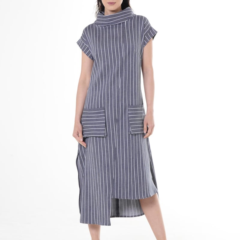 Detroit Dark Blue Denim Sleeved Dress
