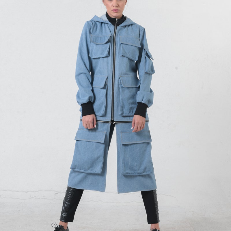 Long Knee Length Denim Coat main image 1