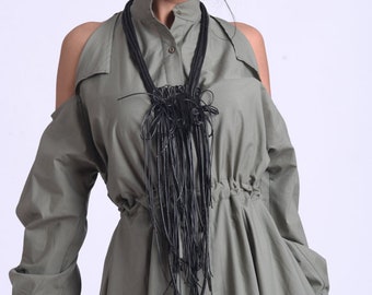 Black Oversize Necklace/Extravagant Black Rope Necklace/Black Braided Necklace/Statement Pendant/Casual Black Accessory/ META0026
