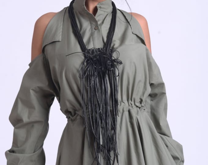 Black Oversize Necklace/Extravagant Black Rope Necklace/Black Braided Necklace/Statement Pendant/Casual Black Accessory/ META0026