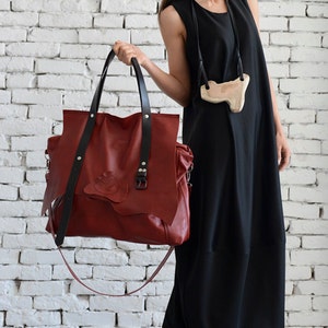 Red Maxi Bag / Off Shoulder Bag / Cross Body Bag / Genuine Leather Bag