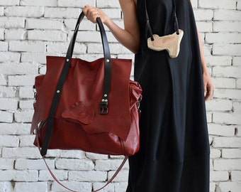 Red Maxi Bag / Off Shoulder Bag / Cross Body Bag / Genuine Leather Bag METB0009